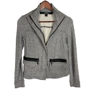 Kensie Heather Gray Terry Cloth Full Zipper Sweater Jacket Women's Small Pockets